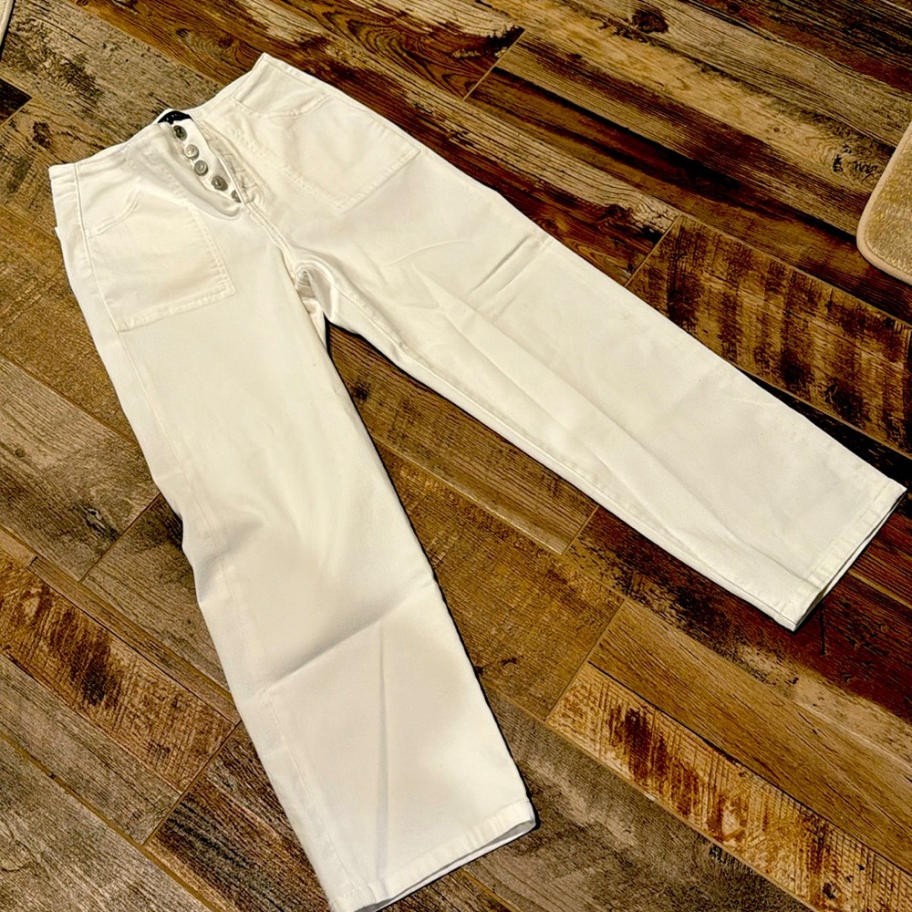 White wide legged light weight jean.